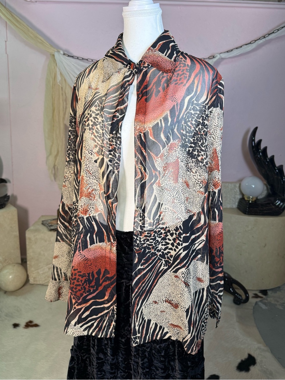 Sheer Mixed Animal Print Blouse – Medium
